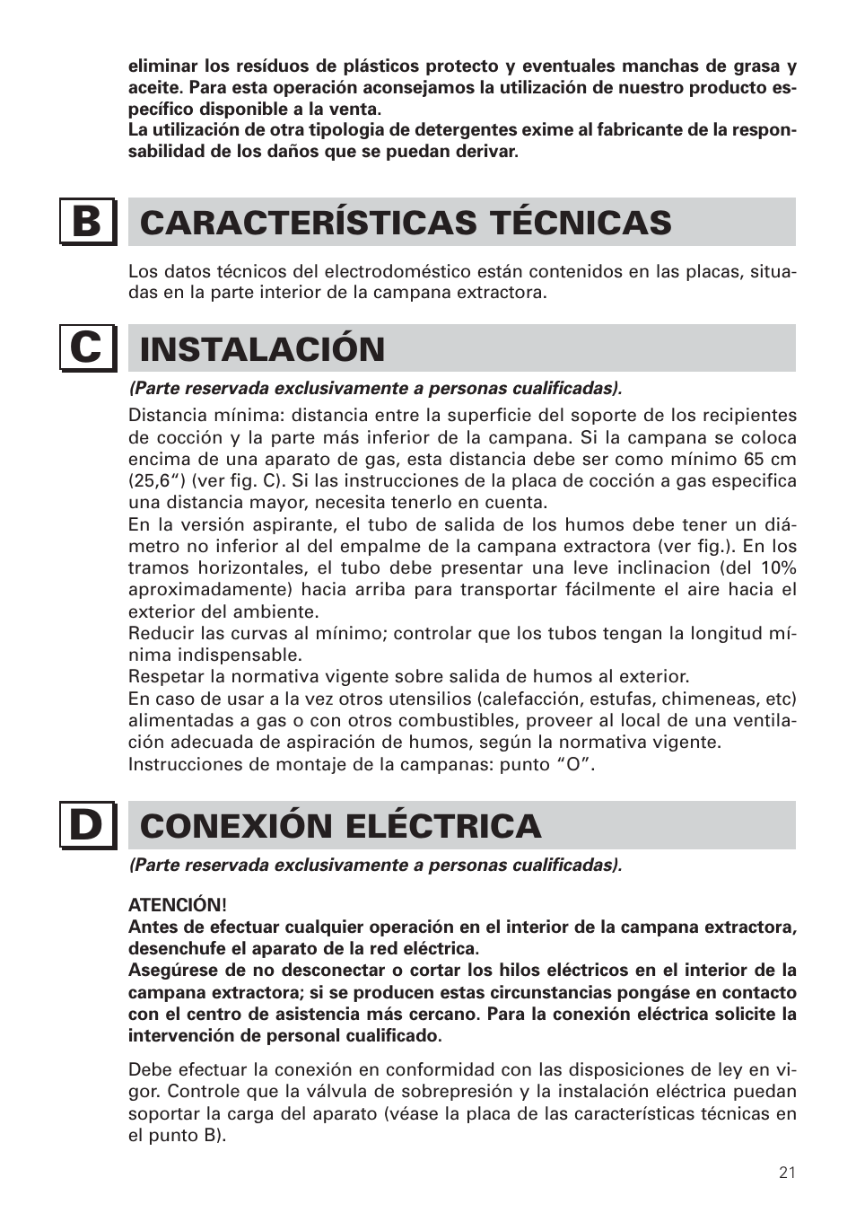 Características técnicas, Instalación, Conexión eléctrica | Bertazzoni KIN 36 PER X User Manual | Page 23 / 32