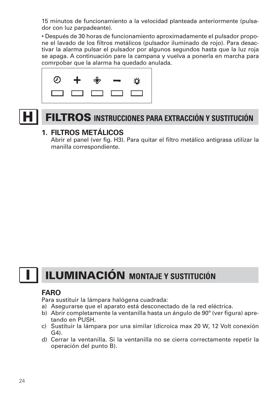 Filtros, Iluminación | Bertazzoni KIN 36 PER X User Manual | Page 26 / 32