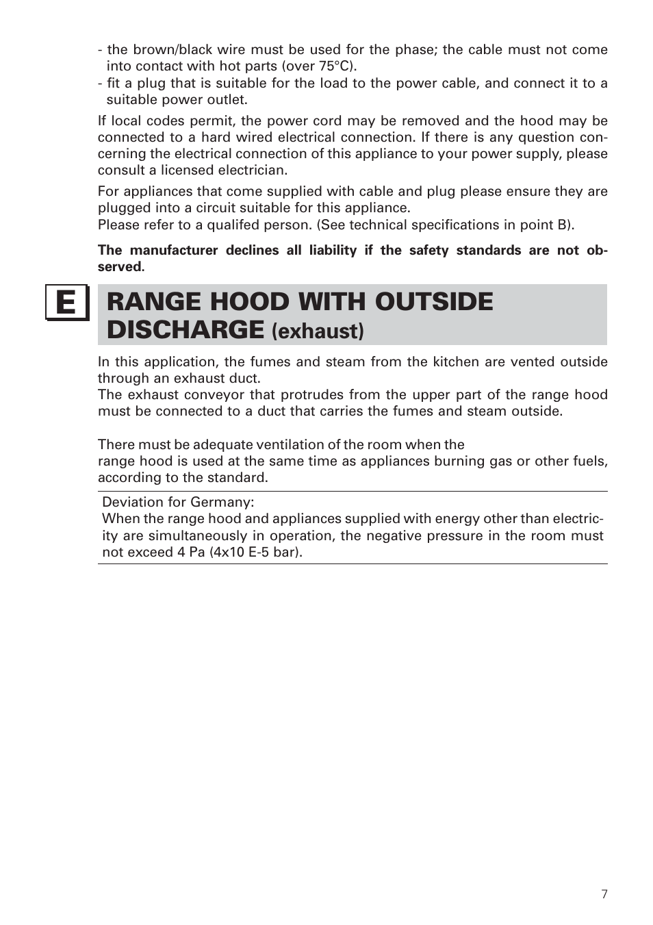 Range hood with outside discharge, Exhaust) | Bertazzoni KIN 36 PER X User Manual | Page 9 / 32