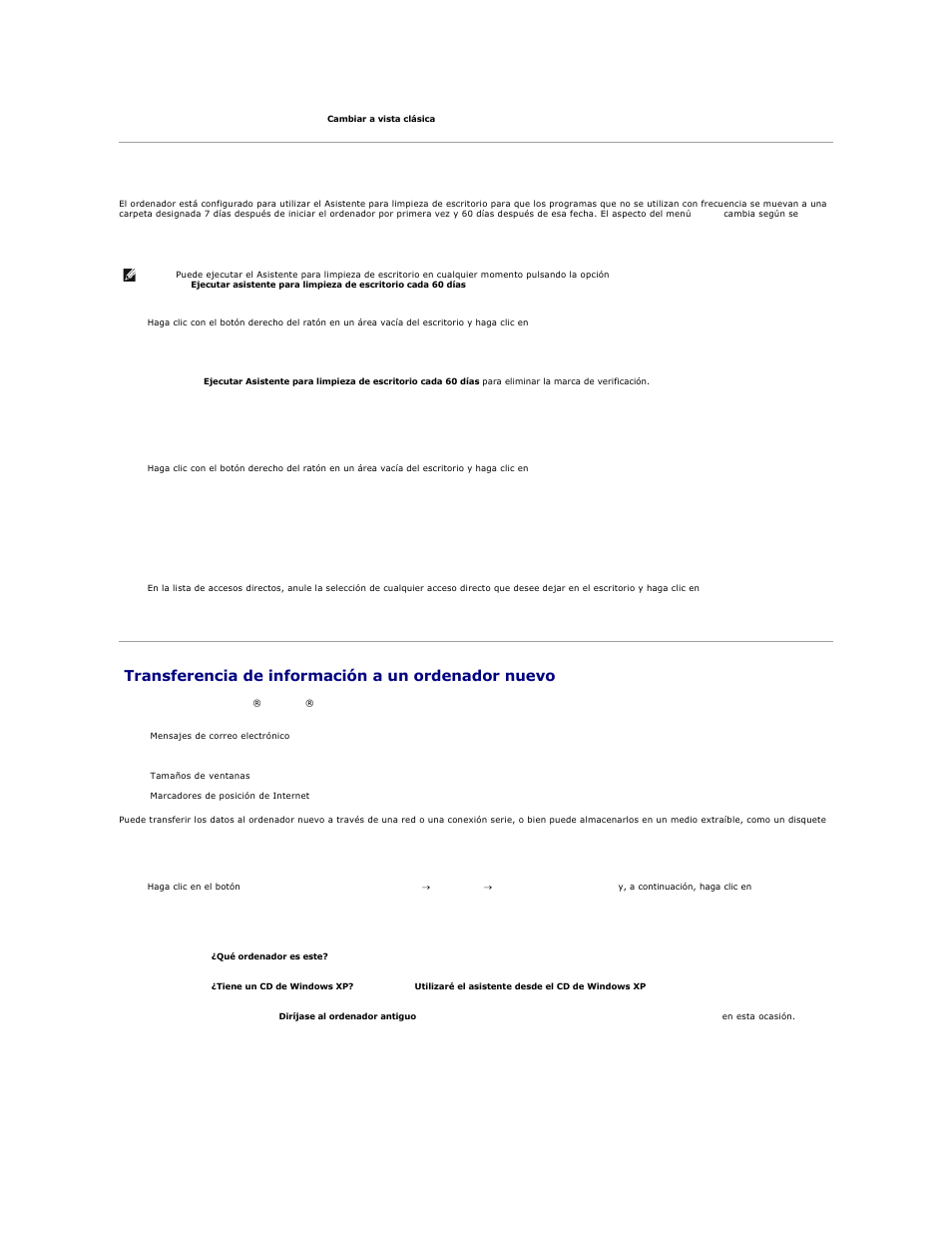 Asistente para limpieza del escritorio, Transferencia de información a un ordenador, Nuevo | Transferencia de información a un ordenador nuevo | Dell Latitude D610 User Manual | Page 117 / 119