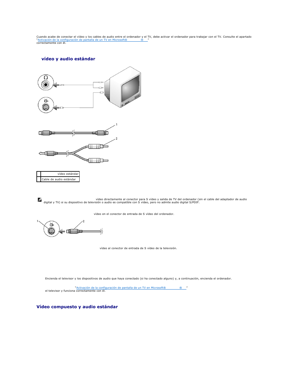 S-vídeo y audio estándar, Vídeo compuesto y audio estándar | Dell Latitude D610 User Manual | Page 21 / 119