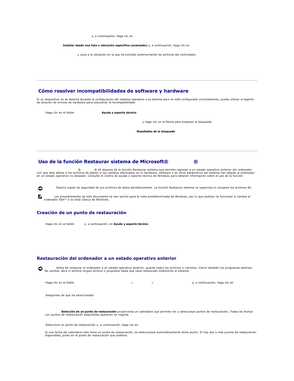 Uso de la función restaurar sistema de microsoft, Windows, Restaurar sistema | Para que el sistema operativo vuelva, Creación de un punto de restauración | Dell Latitude D610 User Manual | Page 35 / 119