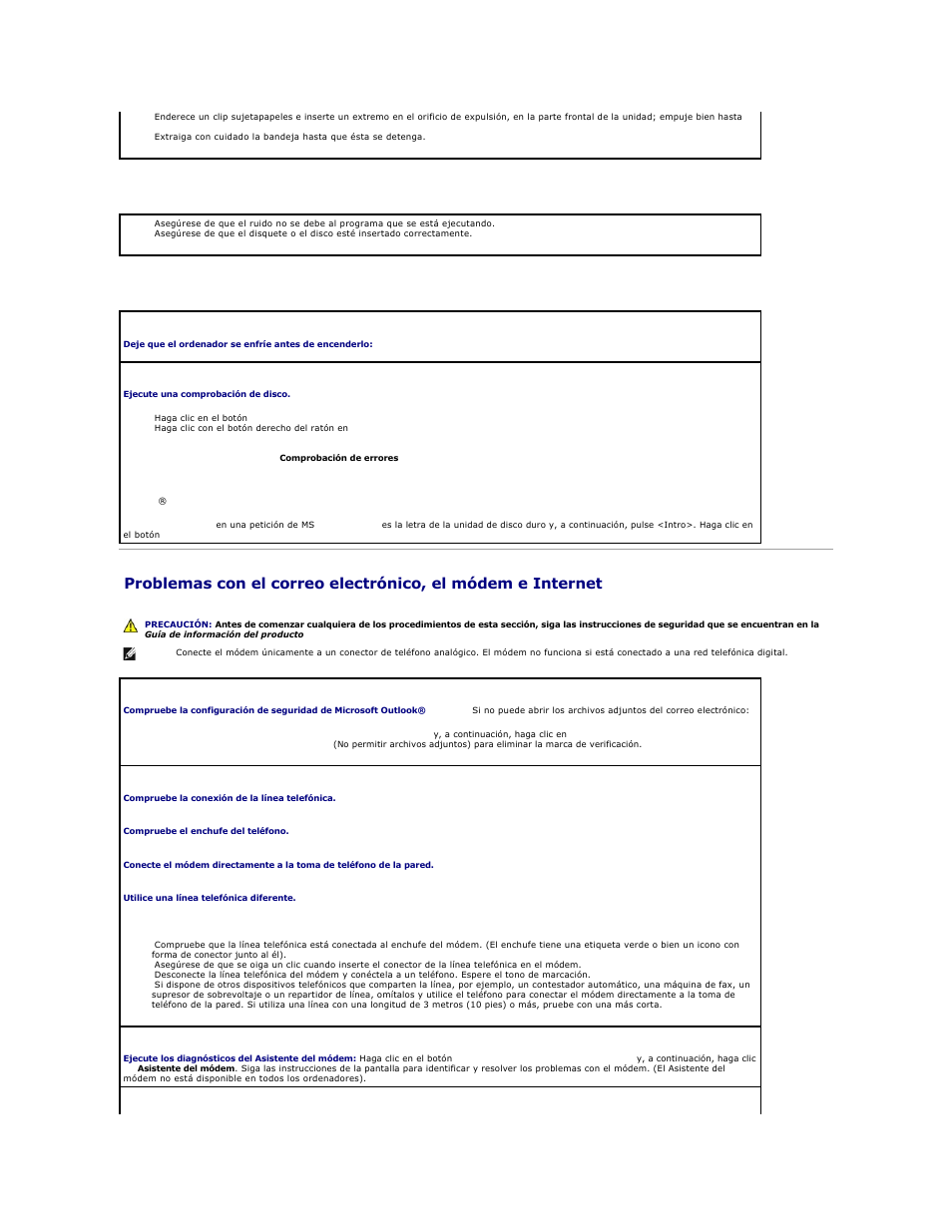 Problemas con el correo electrónico, el, Módem e internet, Si oye un sonido de roce o chirrido inusual | Problemas con la unidad de disco duro | Dell Latitude D610 User Manual | Page 92 / 119