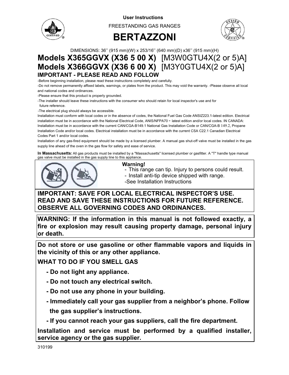 Bertazzoni X366GGVX User Manual | 7 pages