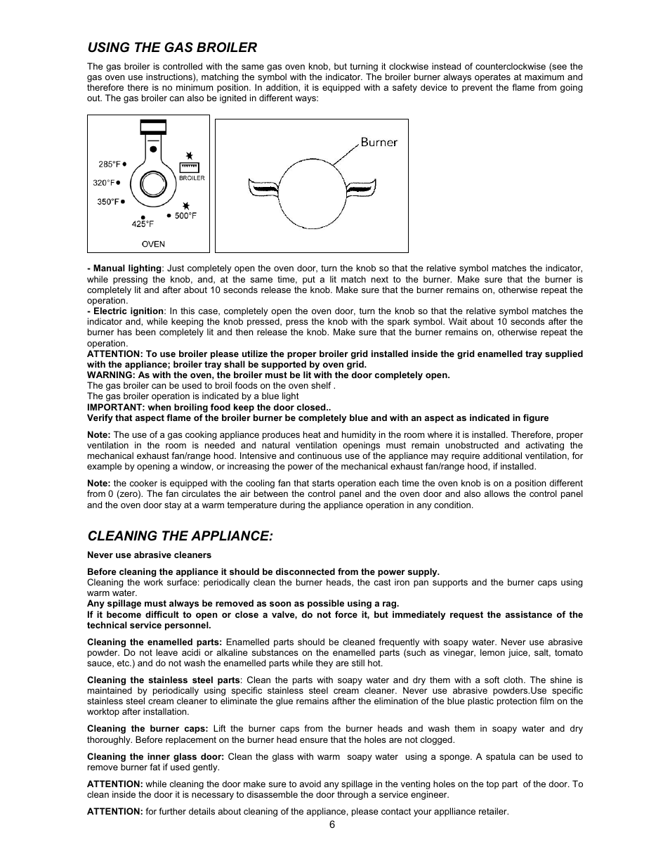 Using the gas broiler, Cleaning the appliance | Bertazzoni X366GGVX User Manual | Page 6 / 7