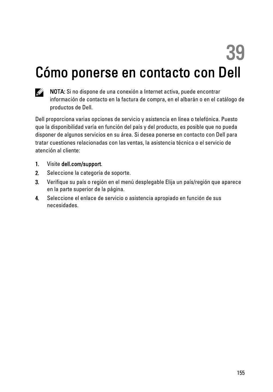 Cómo ponerse en contacto con dell, 39 cómo ponerse en contacto con dell | Dell Latitude XT3 (Mid 2011) User Manual | Page 155 / 155