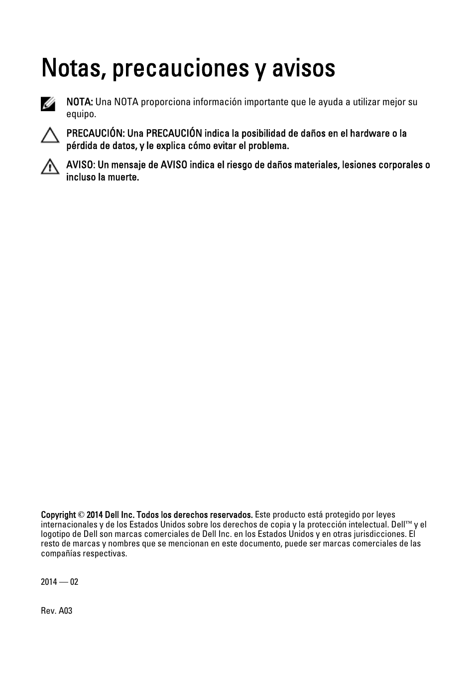 Notas, precauciones y avisos | Dell Latitude XT3 (Mid 2011) User Manual | Page 2 / 155