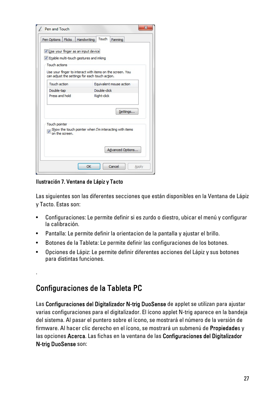 Configuraciones de la tableta pc, Configuraciones de la tableta | Dell Latitude XT3 (Mid 2011) User Manual | Page 27 / 155