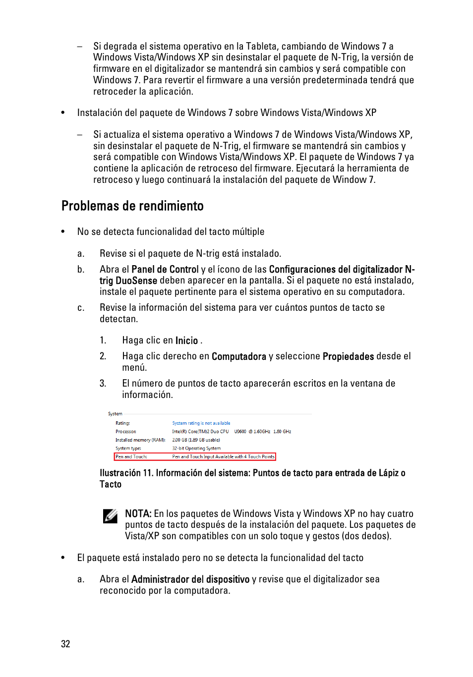 Problemas de rendimiento | Dell Latitude XT3 (Mid 2011) User Manual | Page 32 / 155