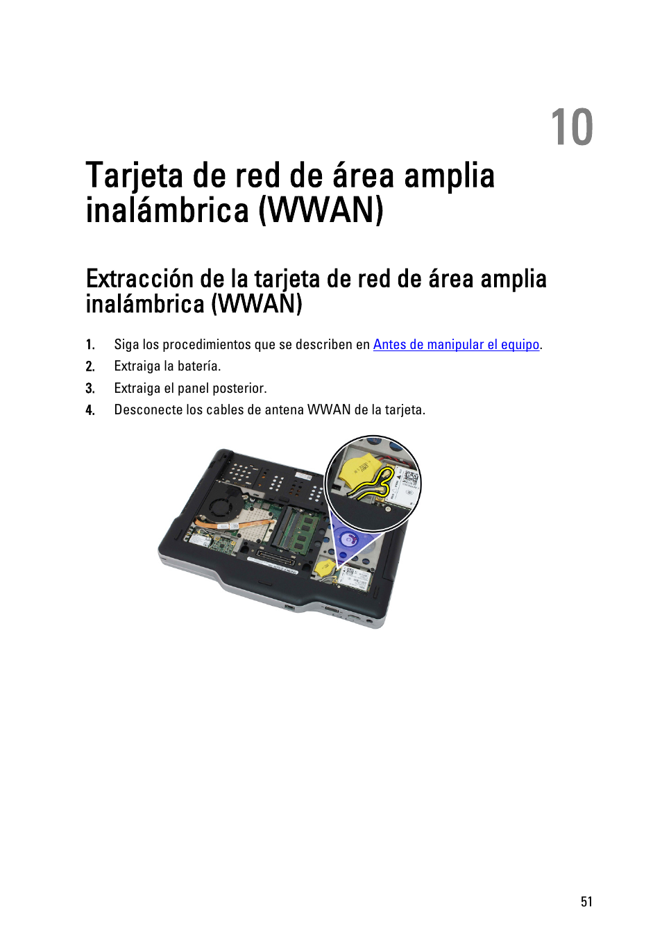 Tarjeta de red de área amplia inalámbrica (wwan) | Dell Latitude XT3 (Mid 2011) User Manual | Page 51 / 155