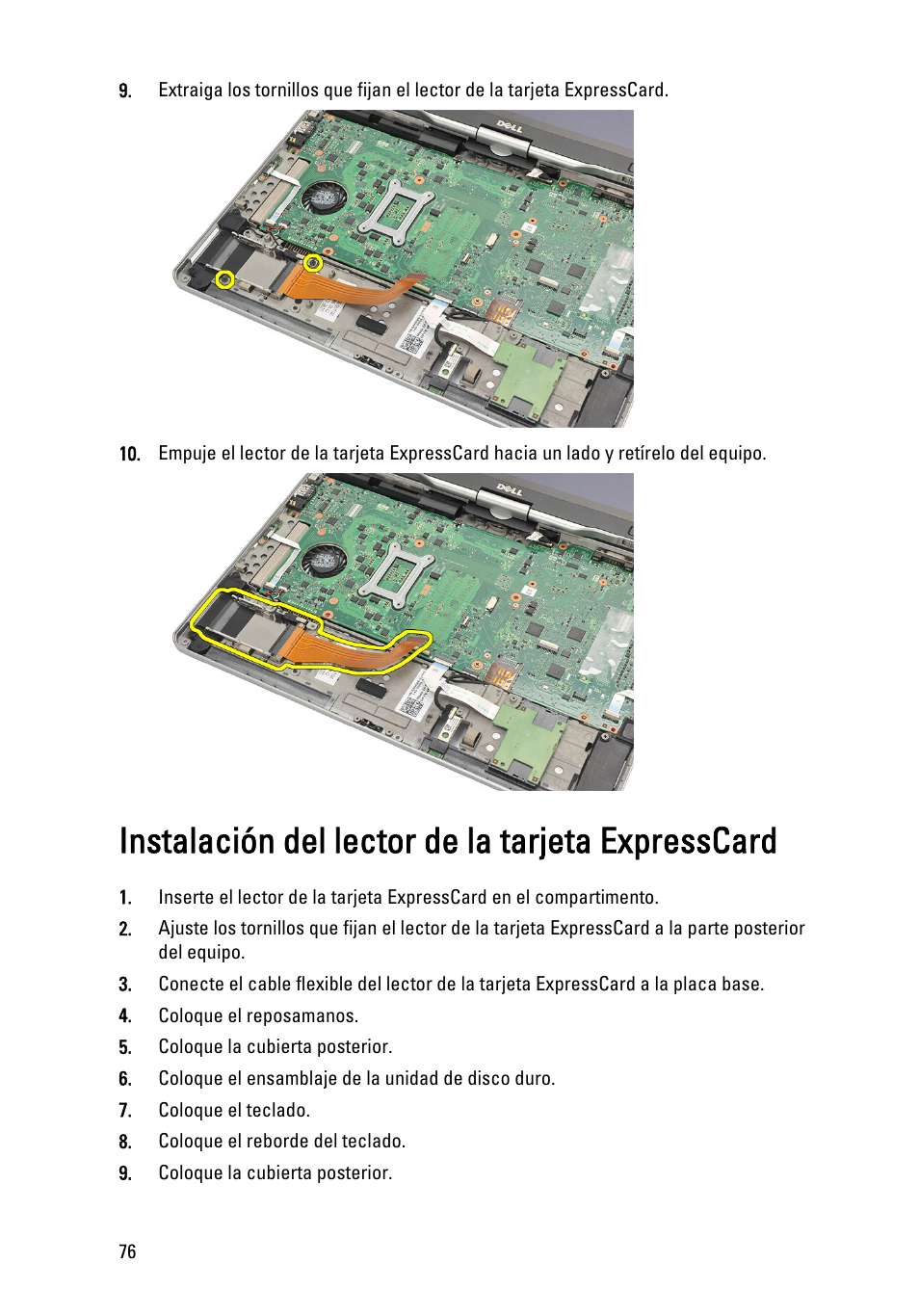 Instalación del lector de la tarjeta expresscard | Dell Latitude XT3 (Mid 2011) User Manual | Page 76 / 155