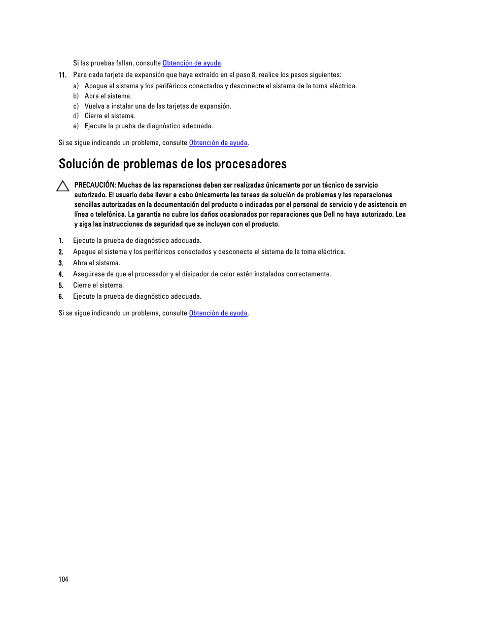 Solución de problemas de los procesadores | Dell PowerVault DX6104 User Manual | Page 104 / 139