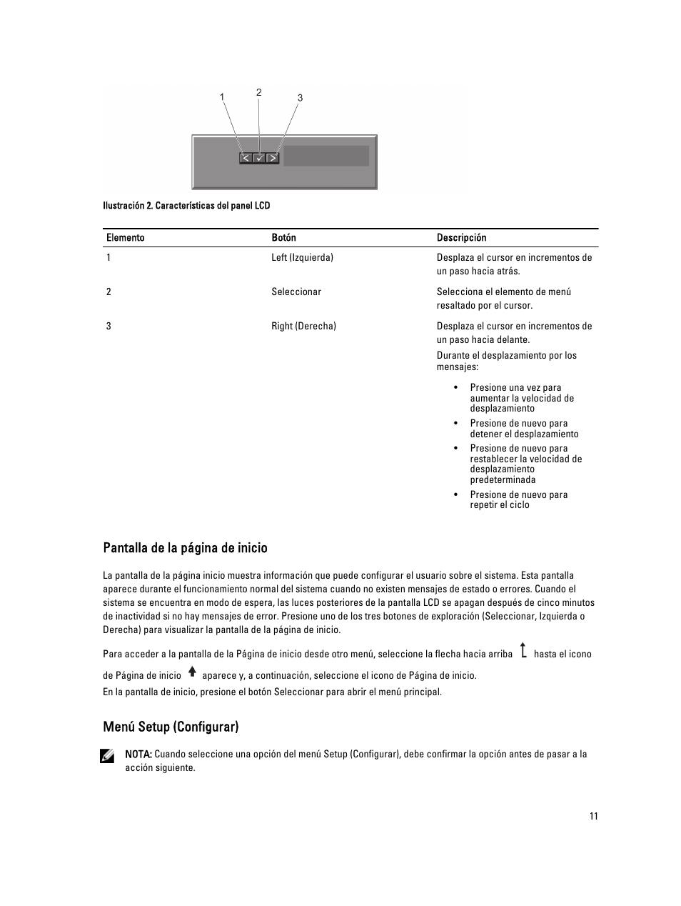Menú setup (configurar), Pantalla de la página de inicio | Dell PowerVault DX6104 User Manual | Page 11 / 139