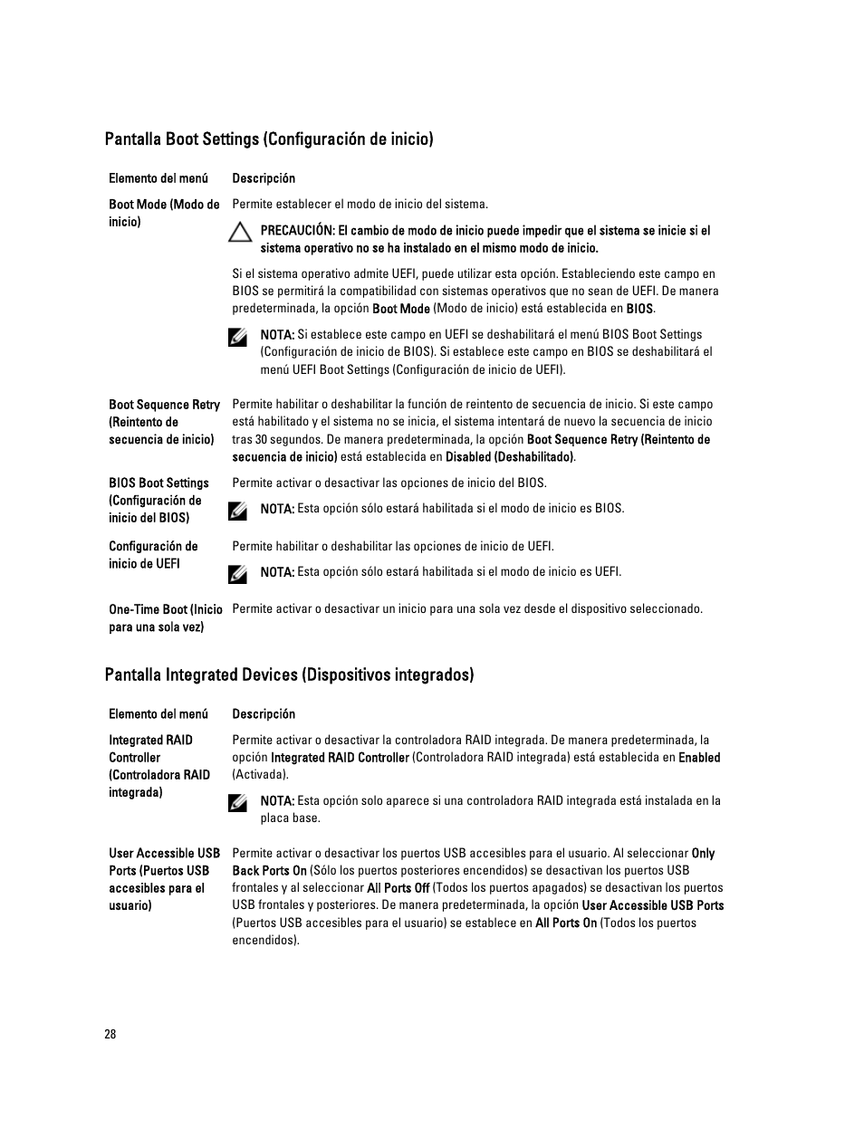 Pantalla boot settings (configuración de inicio) | Dell PowerVault DX6104 User Manual | Page 28 / 139