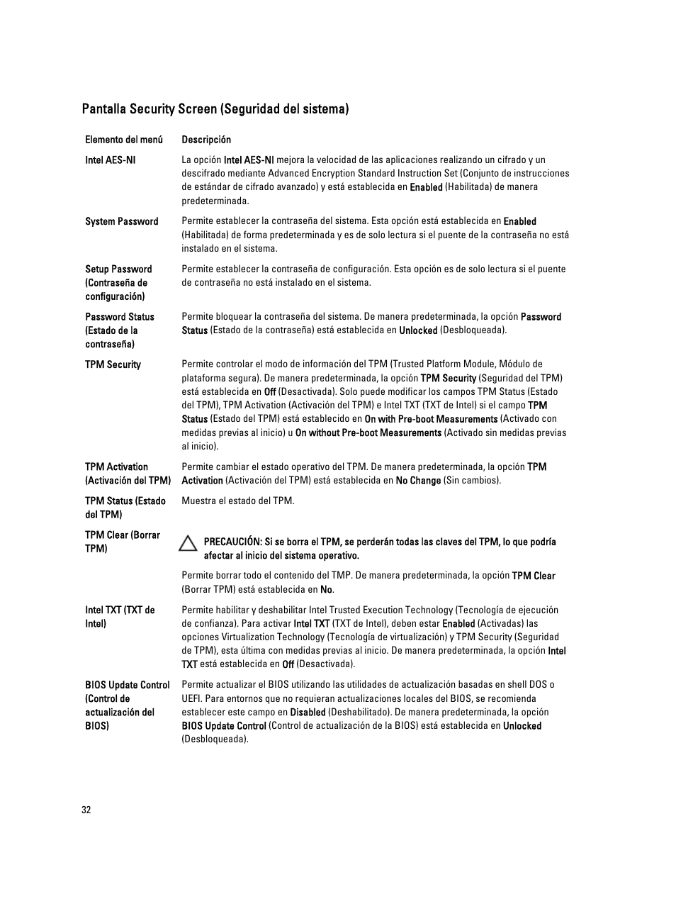 Pantalla security screen (seguridad del sistema) | Dell PowerVault DX6104 User Manual | Page 32 / 139