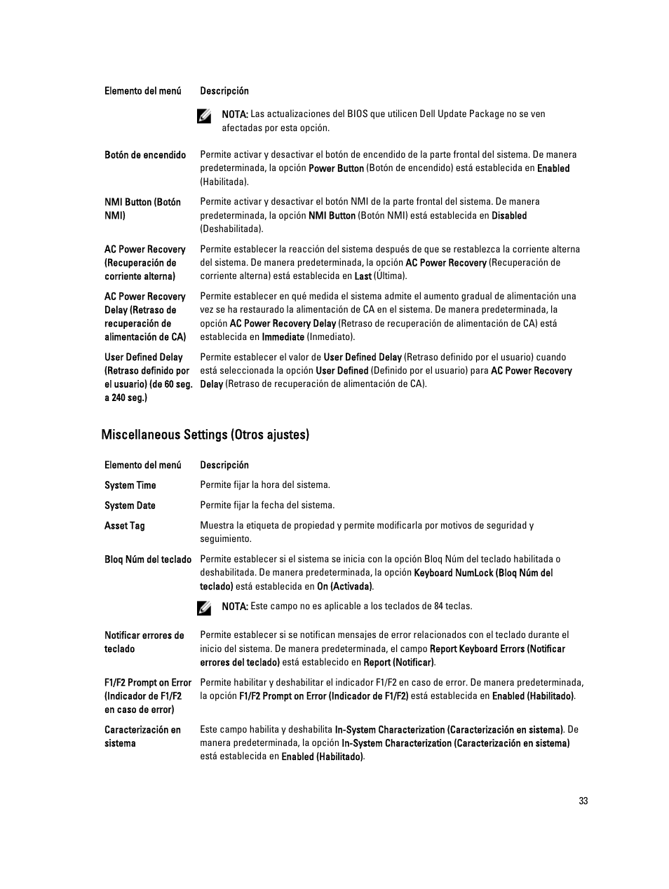 Miscellaneous settings (otros ajustes) | Dell PowerVault DX6104 User Manual | Page 33 / 139