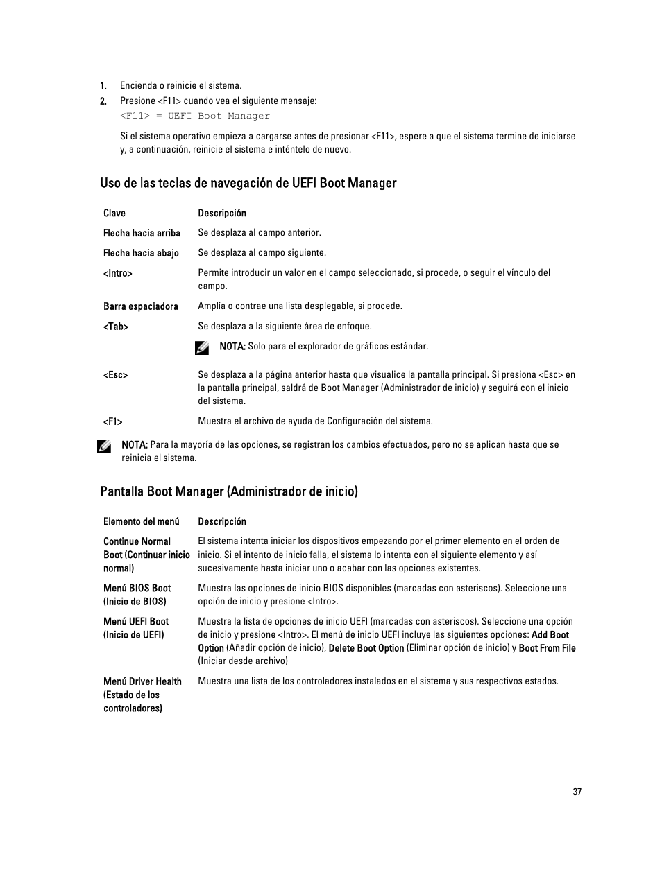 Pantalla boot manager (administrador de inicio) | Dell PowerVault DX6104 User Manual | Page 37 / 139