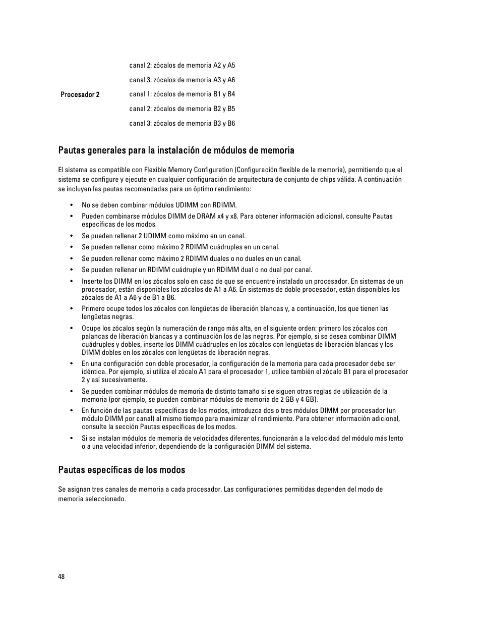 Pautas específicas de los modos | Dell PowerVault DX6104 User Manual | Page 48 / 139