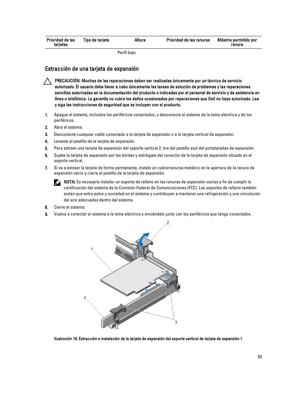 Extracción de una tarjeta de expansión | Dell PowerVault DX6104 User Manual | Page 63 / 139