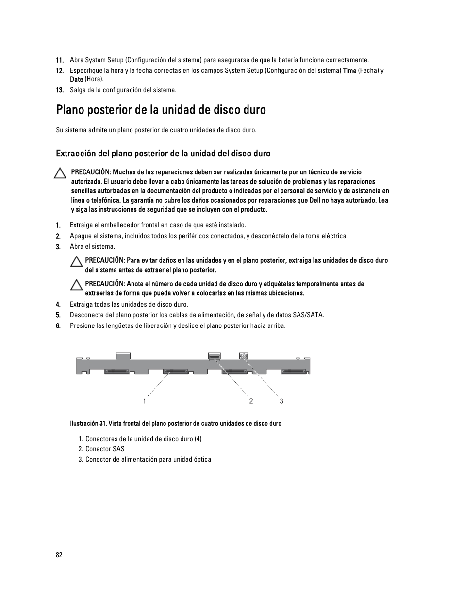 Plano posterior de la unidad de disco duro | Dell PowerVault DX6104 User Manual | Page 82 / 139