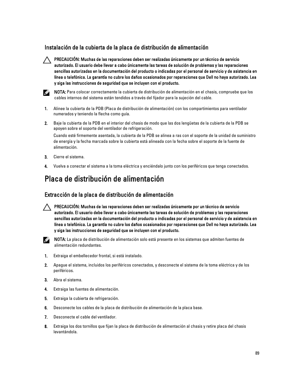 Placa de distribución de alimentación | Dell PowerVault DX6104 User Manual | Page 89 / 139