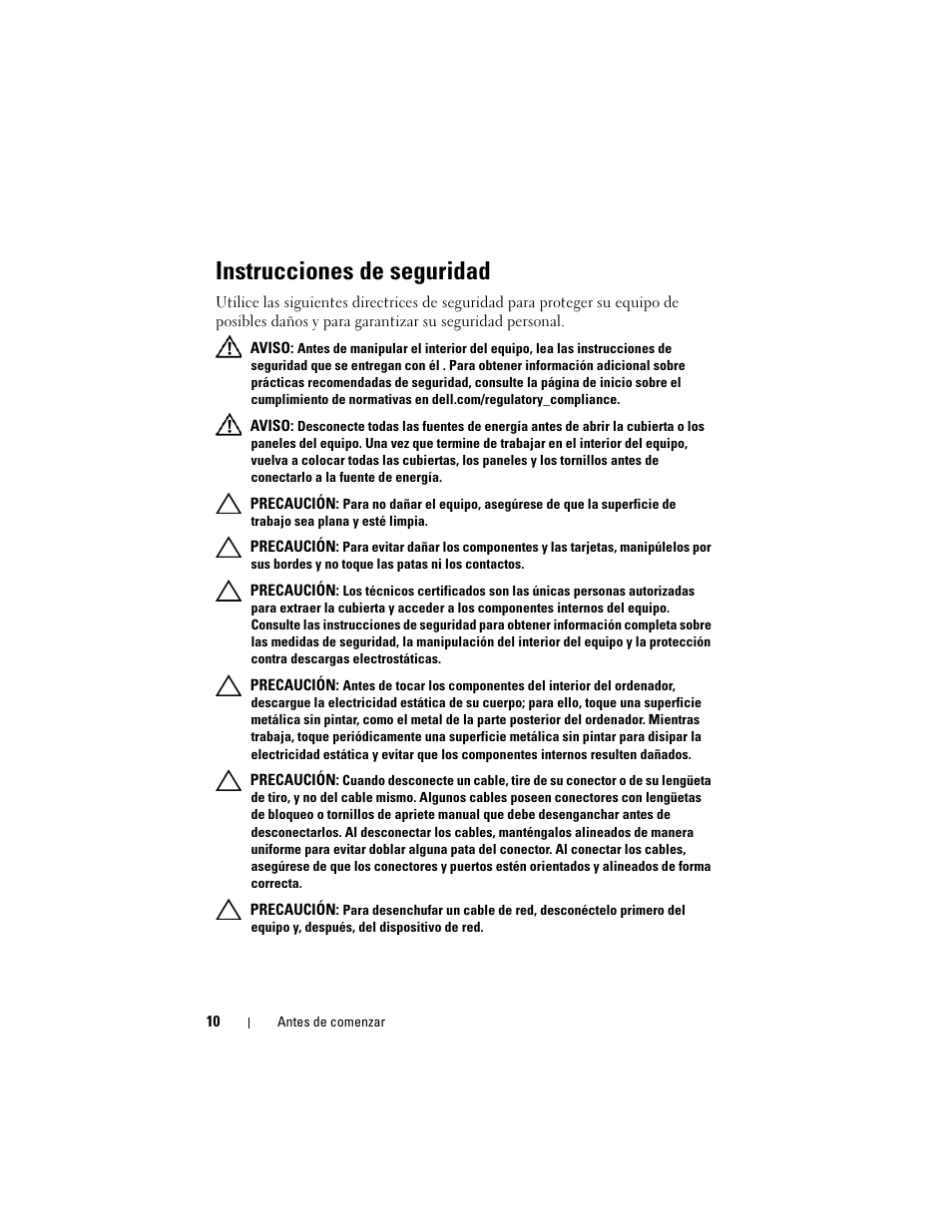 Instrucciones de seguridad | Dell Inspiron One 2330 (Mid 2012) User Manual | Page 10 / 146