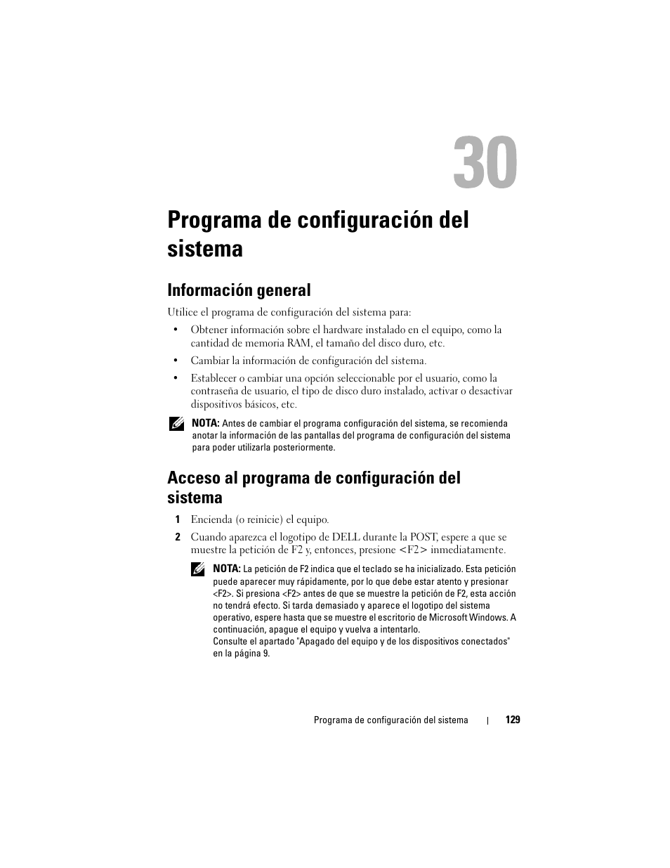 Programa de configuración del sistema, Información general, Acceso al programa de configuración del sistema | Dell Inspiron One 2330 (Mid 2012) User Manual | Page 129 / 146