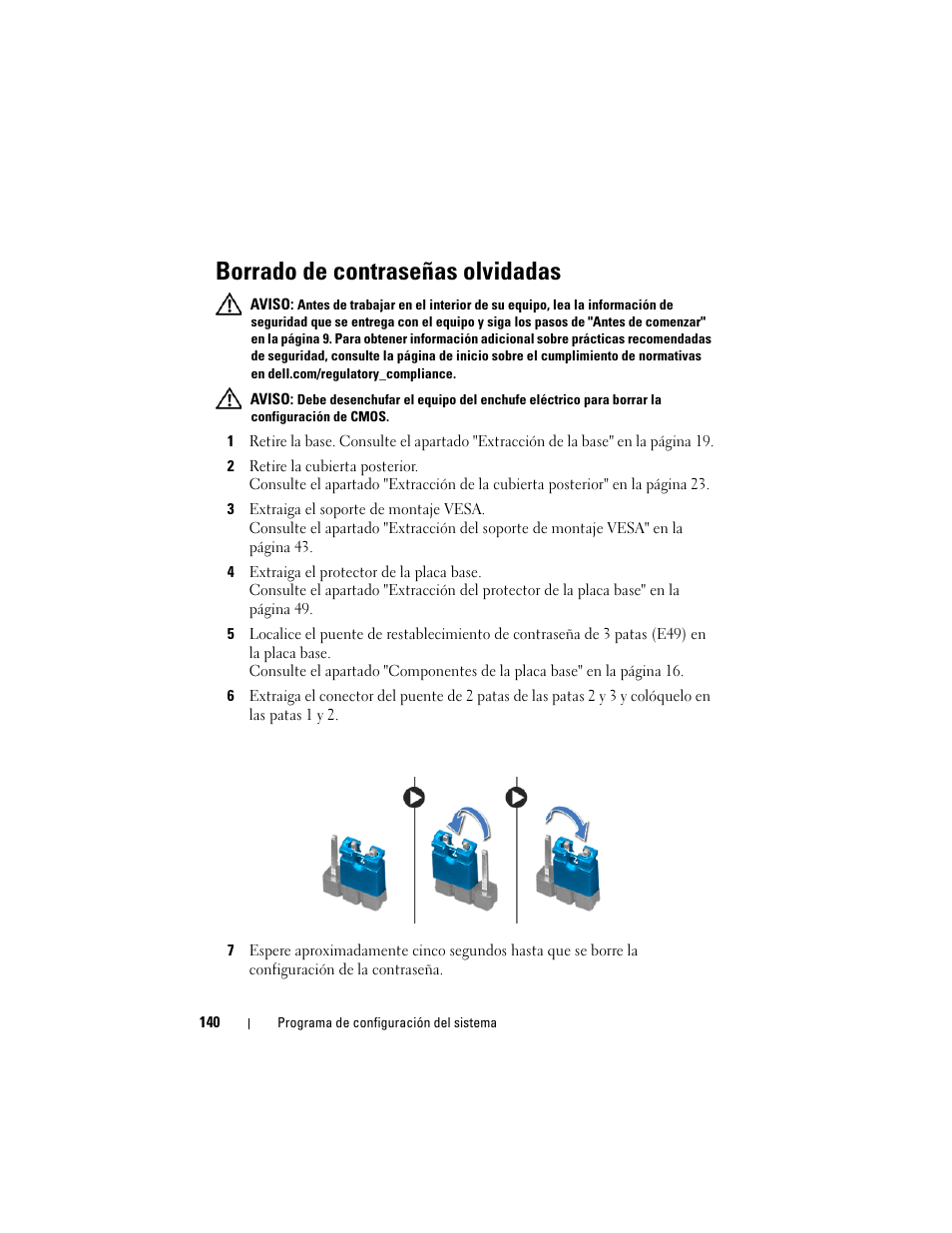 Borrado de contraseñas olvidadas | Dell Inspiron One 2330 (Mid 2012) User Manual | Page 140 / 146