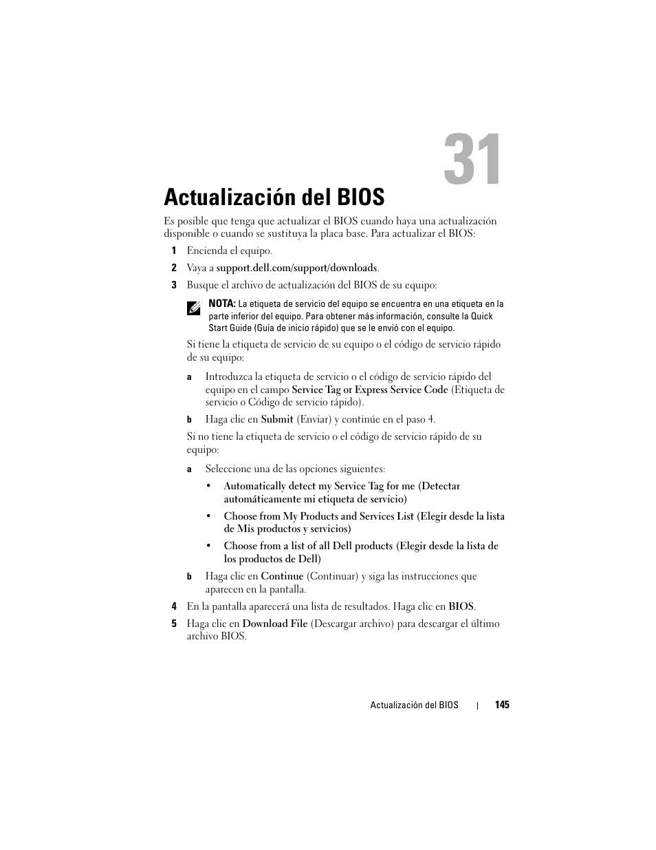 Actualización del bios | Dell Inspiron One 2330 (Mid 2012) User Manual | Page 145 / 146