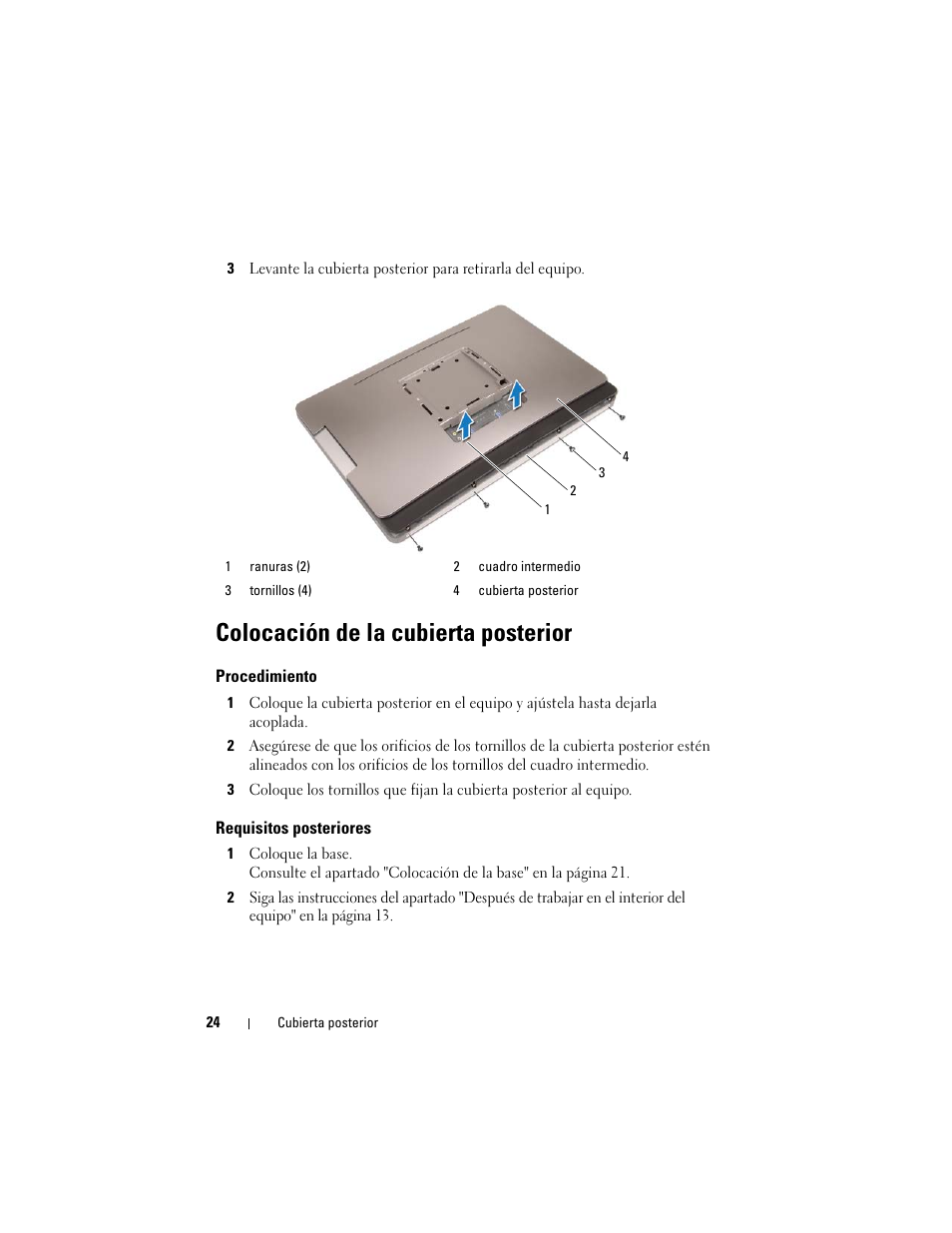 Colocación de la cubierta posterior | Dell Inspiron One 2330 (Mid 2012) User Manual | Page 24 / 146