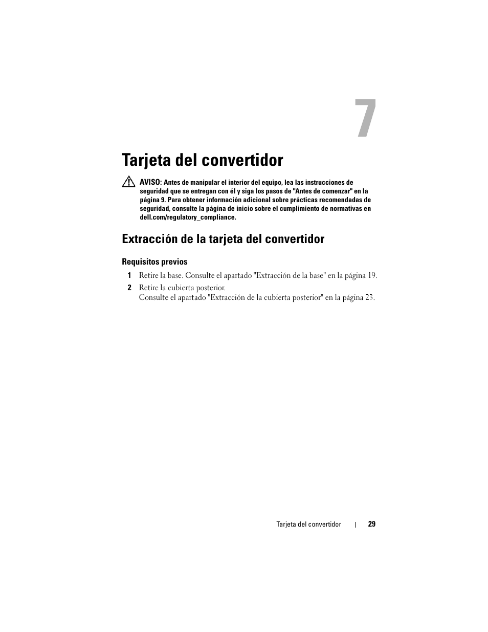 Tarjeta del convertidor, Extracción de la tarjeta del convertidor | Dell Inspiron One 2330 (Mid 2012) User Manual | Page 29 / 146