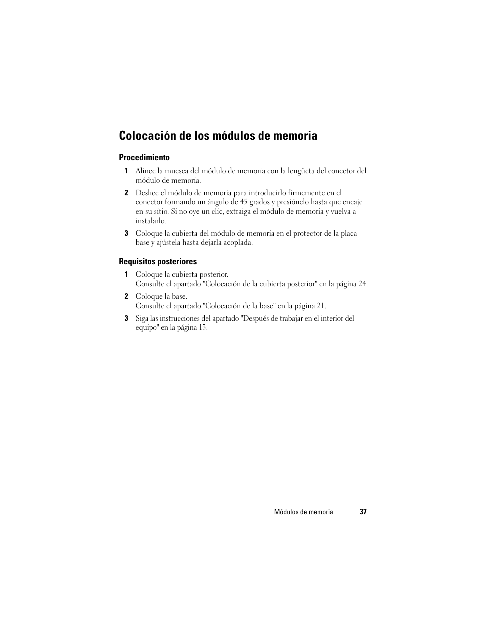 Colocación de los módulos de memoria | Dell Inspiron One 2330 (Mid 2012) User Manual | Page 37 / 146