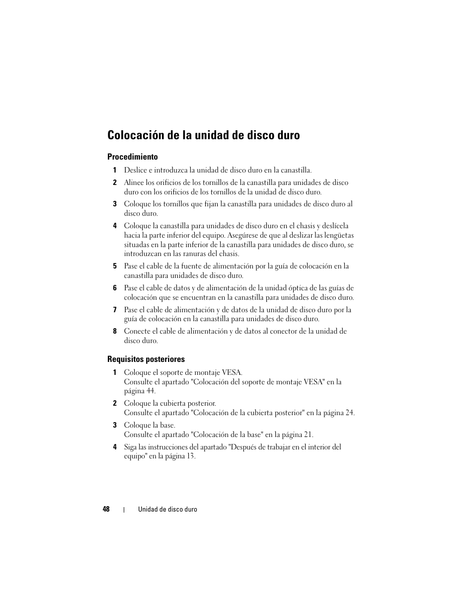 Colocación de la unidad de disco duro | Dell Inspiron One 2330 (Mid 2012) User Manual | Page 48 / 146