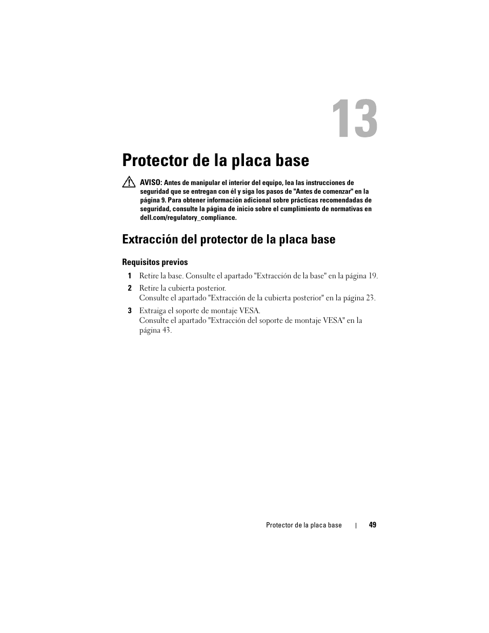 Protector de la placa base, Extracción del protector de la placa base | Dell Inspiron One 2330 (Mid 2012) User Manual | Page 49 / 146