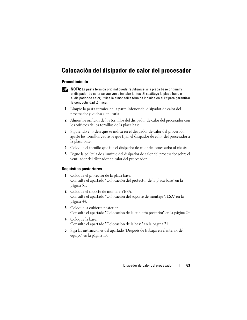 Colocación del disipador de calor del procesador | Dell Inspiron One 2330 (Mid 2012) User Manual | Page 63 / 146