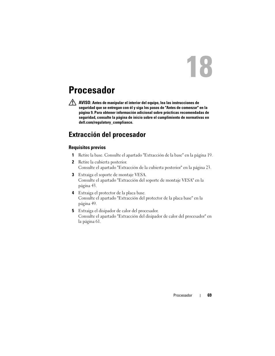 Procesador, Extracción del procesador | Dell Inspiron One 2330 (Mid 2012) User Manual | Page 69 / 146