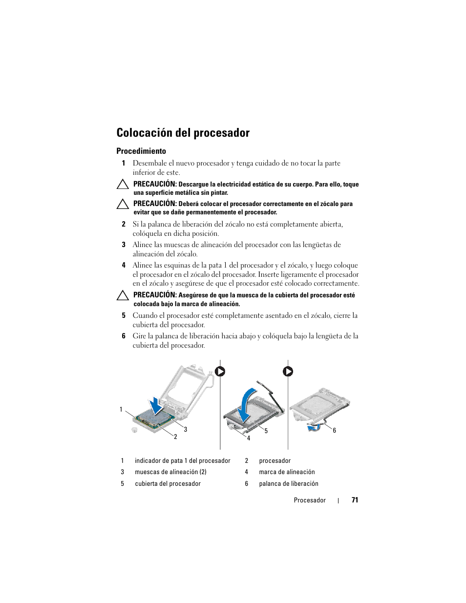 Colocación del procesador | Dell Inspiron One 2330 (Mid 2012) User Manual | Page 71 / 146