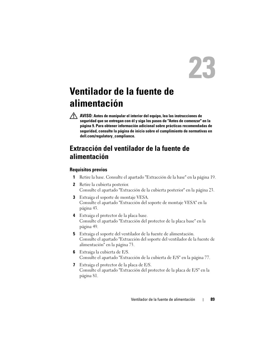 Ventilador de la fuente de alimentación, Ventilador de la fuente de, Alimentación | Extracción del ventilador de la fuente de | Dell Inspiron One 2330 (Mid 2012) User Manual | Page 89 / 146