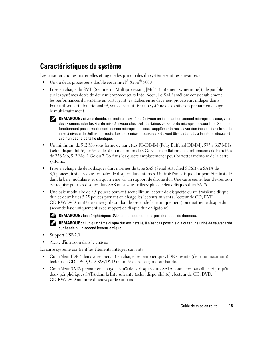 Caractéristiques du système | Dell PowerEdge SC1430 User Manual | Page 17 / 50