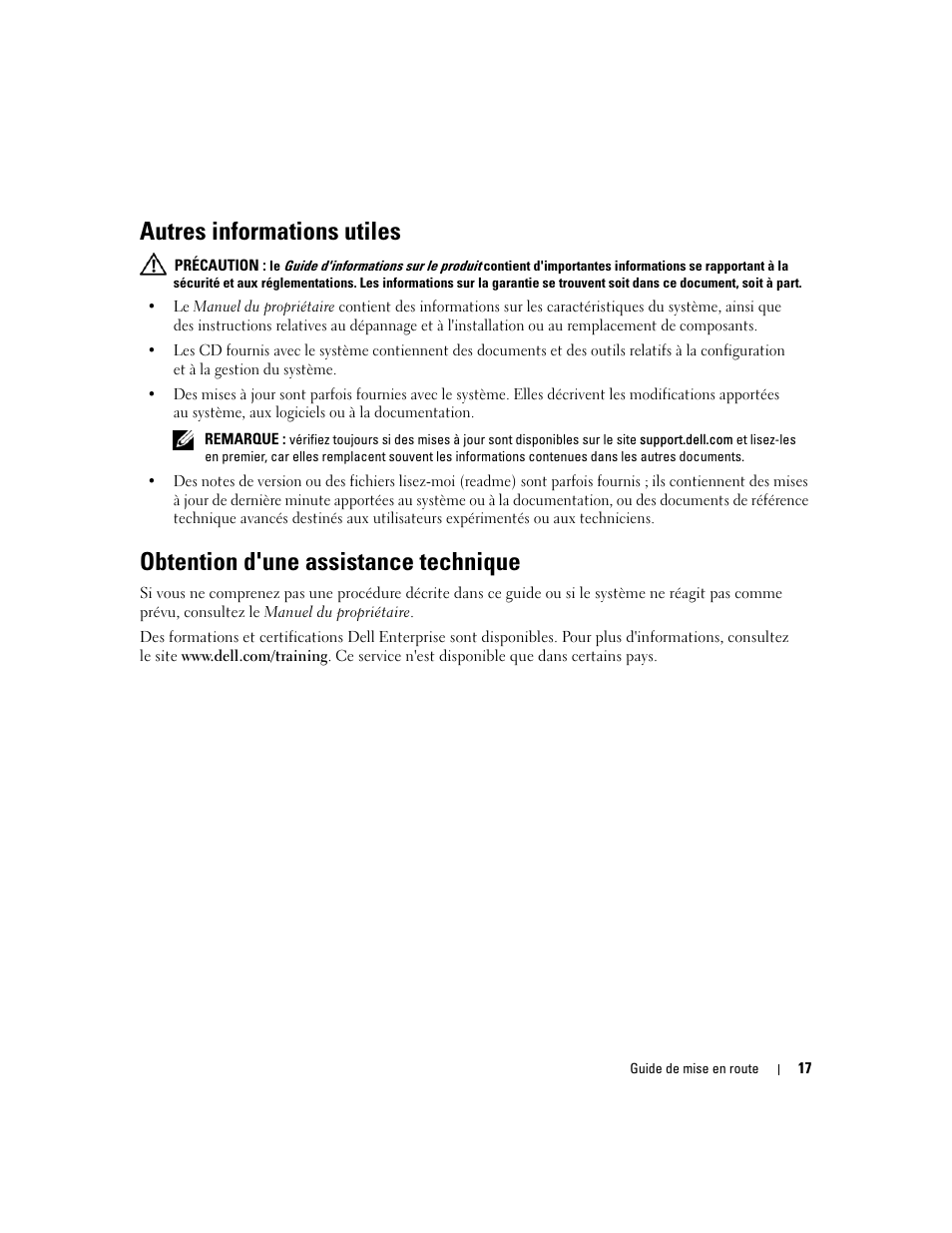 Autres informations utiles, Obtention d'une assistance technique | Dell PowerEdge SC1430 User Manual | Page 19 / 50