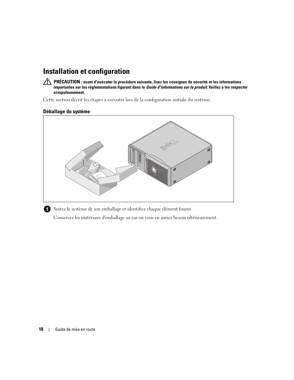 Installation et configuration, Déballage du système | Dell PowerEdge SC1430 User Manual | Page 20 / 50