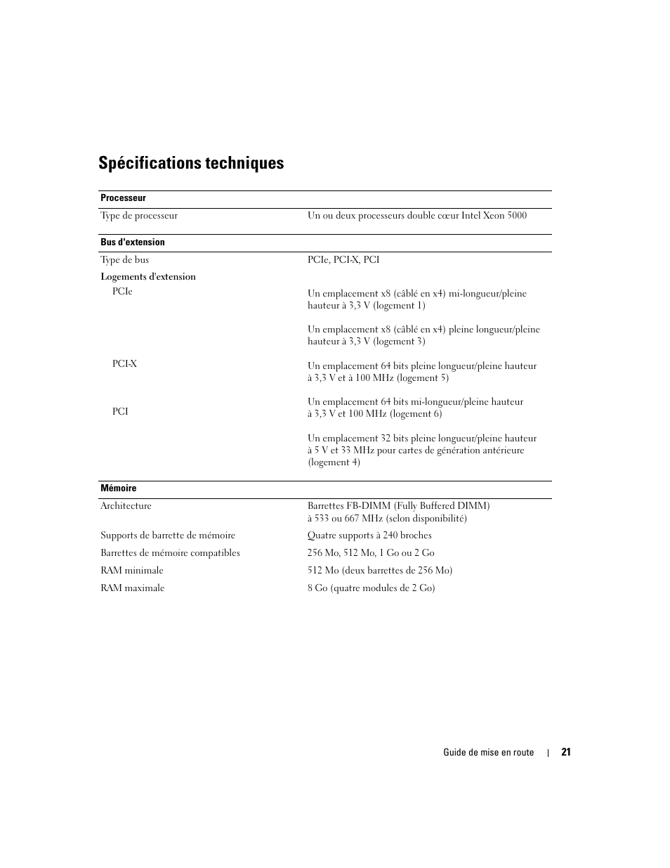 Spécifications techniques | Dell PowerEdge SC1430 User Manual | Page 23 / 50