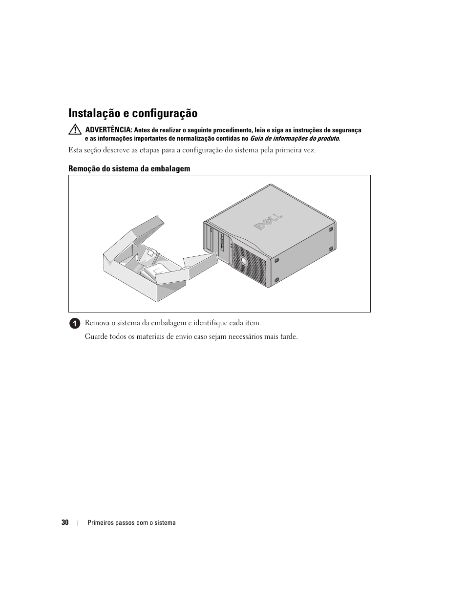 Instalação e configuração, Remoção do sistema da embalagem | Dell PowerEdge SC1430 User Manual | Page 32 / 50