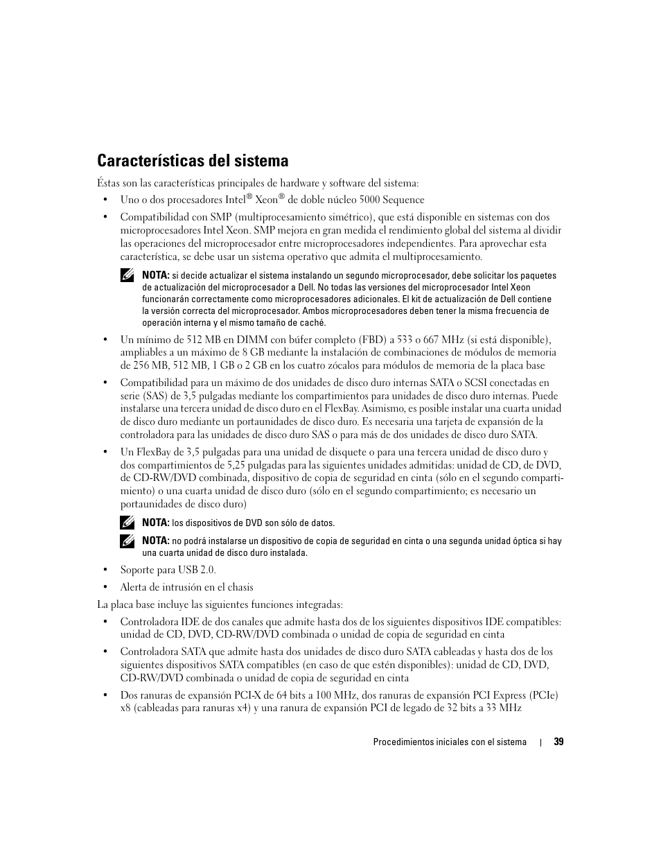 Características del sistema | Dell PowerEdge SC1430 User Manual | Page 41 / 50