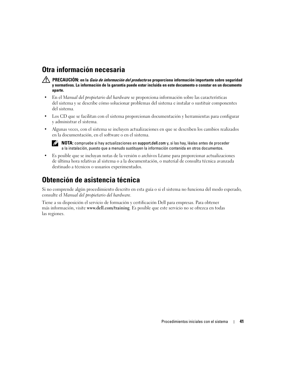 Otra información necesaria, Obtención de asistencia técnica | Dell PowerEdge SC1430 User Manual | Page 43 / 50