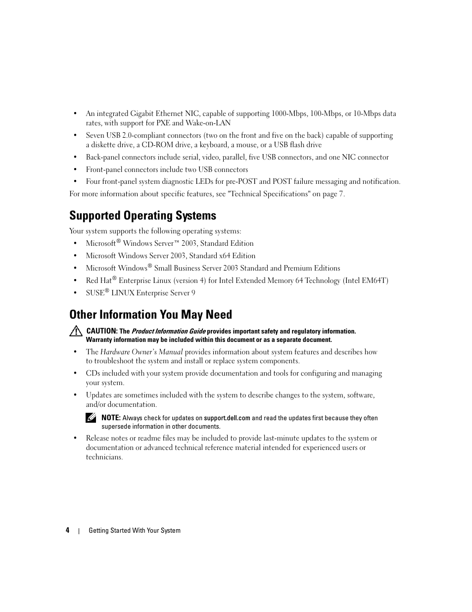 Supported operating systems, Other information you may need | Dell PowerEdge SC1430 User Manual | Page 6 / 50