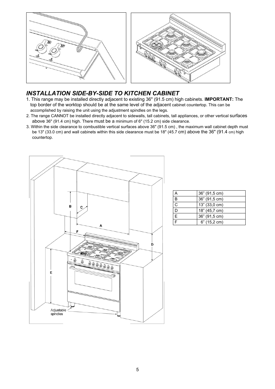 Installation side-by-side to kitchen cabinet | Bertazzoni X365GGVX (X36 5 00 X) User Manual | Page 5 / 26