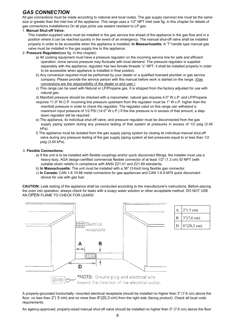 Gas connection | Bertazzoni X365GGVX (X36 5 00 X) User Manual | Page 8 / 26