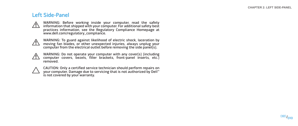 Left side-panel | Dell Alienware Aurora (Late 2009) User Manual | Page 10 / 117