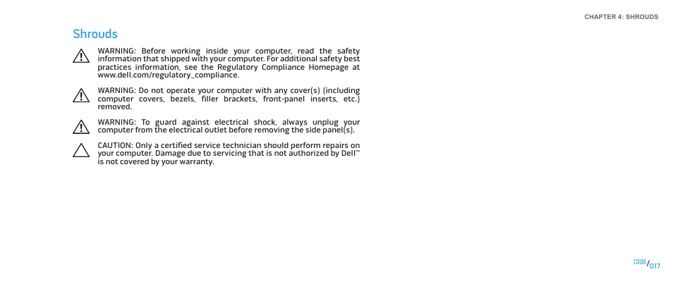 Shrouds | Dell Alienware Aurora (Late 2009) User Manual | Page 17 / 117
